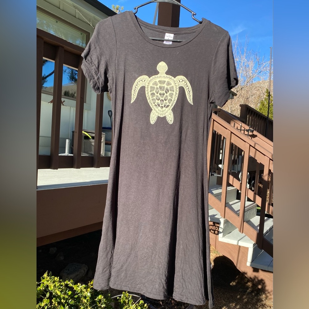 Cherryloom Black Tshirt Dress with White Sea Turtle